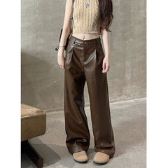 Pantalon droit en cuir verni rouge streetwear automne décontracté pour femme