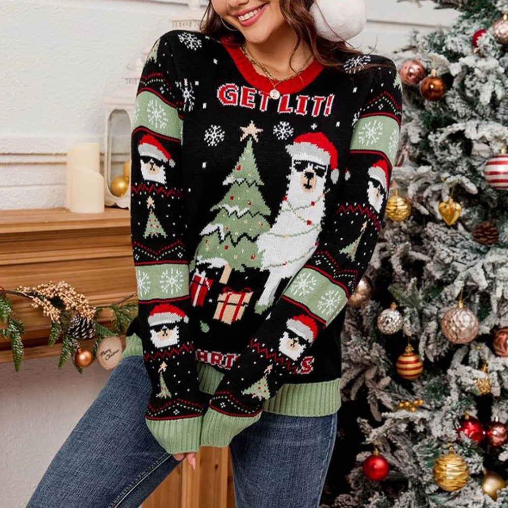 Christmas Jacquard Knitted Pullover With Led Lights - Casual Fashion Sweater Sweaters-L
