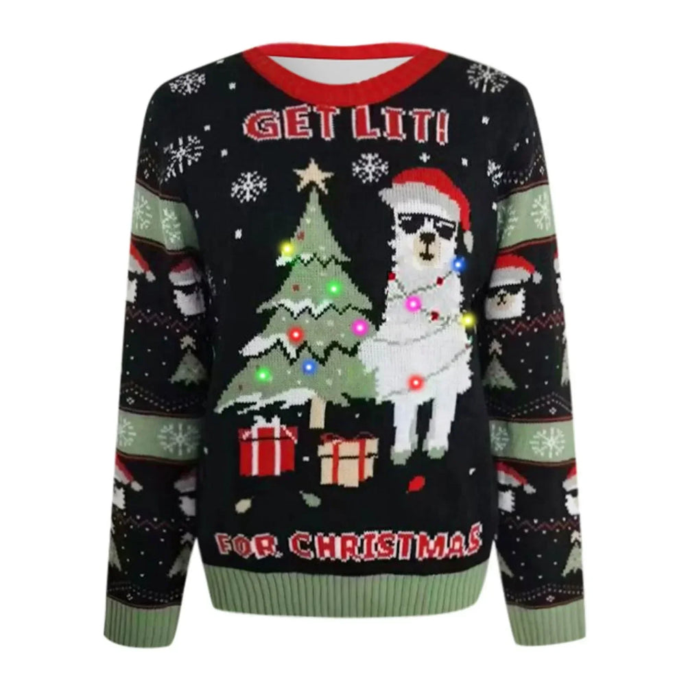 Led Light Jacquard Loose Christmas Knitted Pullover Casual Fashion Sweater Sweaters-L