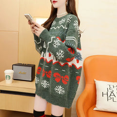 Autumn Winter Christmas Elk Red Oversized Casual Fashion Sweater Sweaters-L