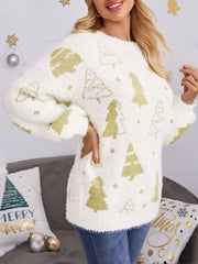 Multi-Color Christmas Tree Design Round Neck Loose Lazy Wind Sweater Sweaters-L