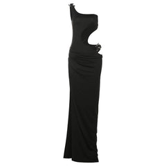 Robe maxi moulante à découpes ajourées, couleur unie, bustier fendu, robe taille basse