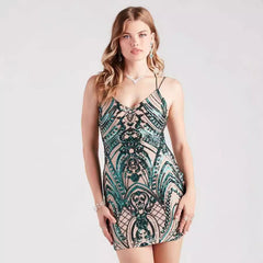 Meilleure vente dans la catégorie Robe à sequins dos nu à bretelles style mondaine