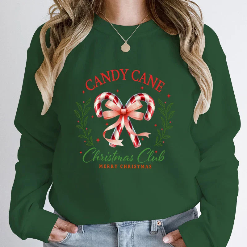 Merry Candy Cane Christmas Club Round Neck Hoodie Army Green / S Hoodies-L