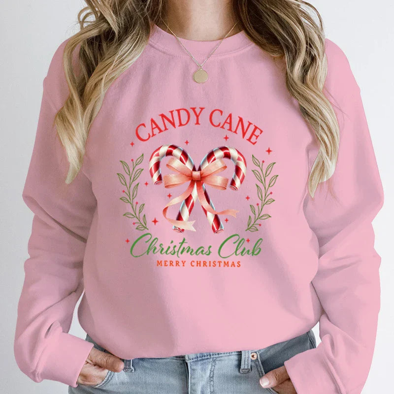 Merry Candy Cane Christmas Club Round Neck Hoodie Pink / S Hoodies-L