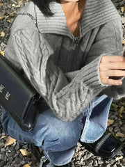 Twist lapel neck zip up cardigan