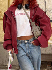 Manteaux courts décontractés à fermeture éclair, unis, style rétro, manches longues et col à revers