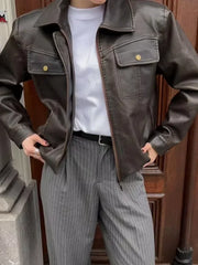 Vestes d'automne chics, courtes, décontractées, à revers et manches longues unies