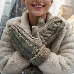 Warm Full Finger Thickened Winter Knitted Fleece Christmas Gloves For Men And Women Gloves-L