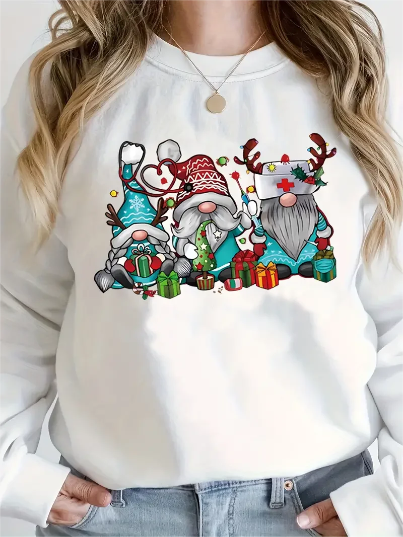 Christmas Dwarf Casual Long Sleeve Crew Neck Fall Winter Hoodie White / S Hoodies-L