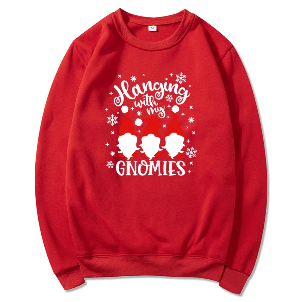 Christmas Gnomes Hanging Gnomies Funny Santa Graphic Hoodie Red / S Hoodies-L