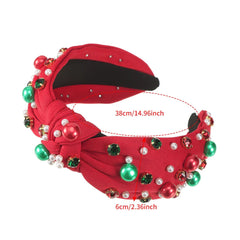 Festive Red Winter Wide Knotted Christmas Hair Accessory With Imitation Pearls Accessories-L