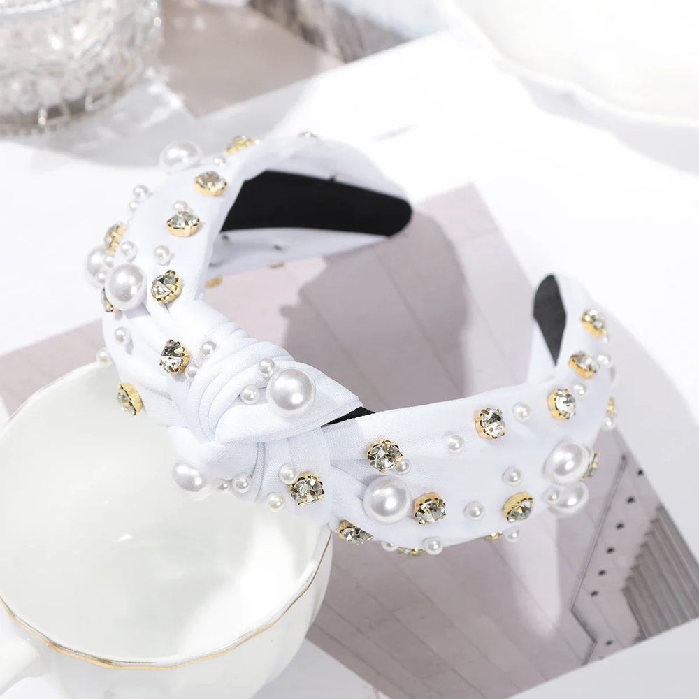 Festive Red Winter Wide Knotted Christmas Hair Accessory With Imitation Pearls White Accessories-L