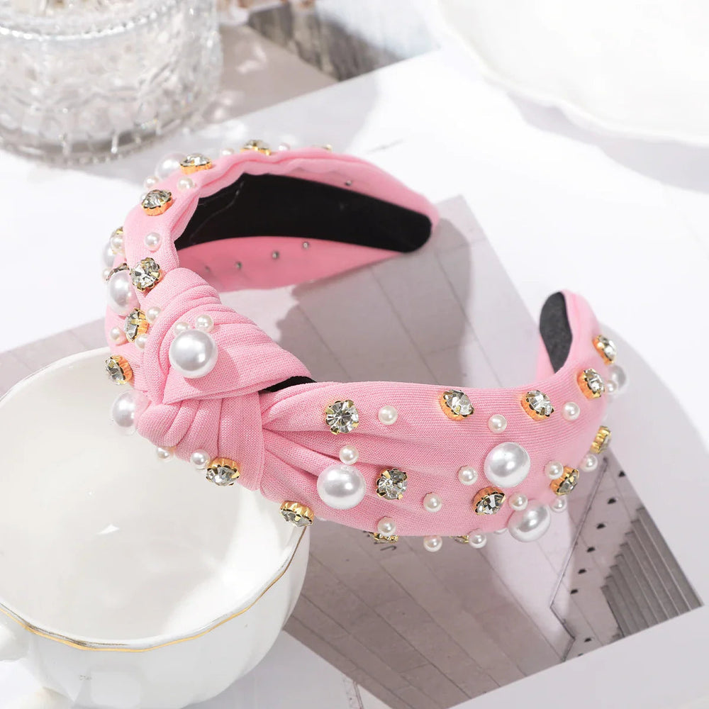 Festive Red Winter Wide Knotted Christmas Hair Accessory With Imitation Pearls Pink Accessories-L