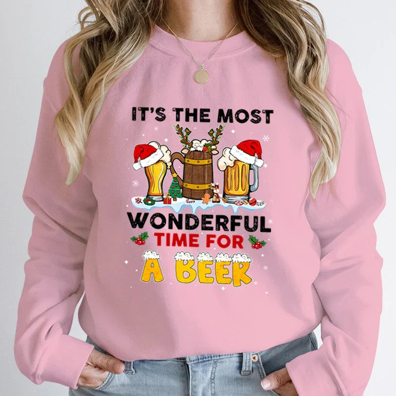 Wonderful Time Beer Autumn Winter Casual Hoodless Pullover Christmas Hoodie Pink / S Hoodies-L