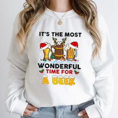 Wonderful Time Beer Autumn Winter Casual Hoodless Pullover Christmas Hoodie White / S Hoodies-L