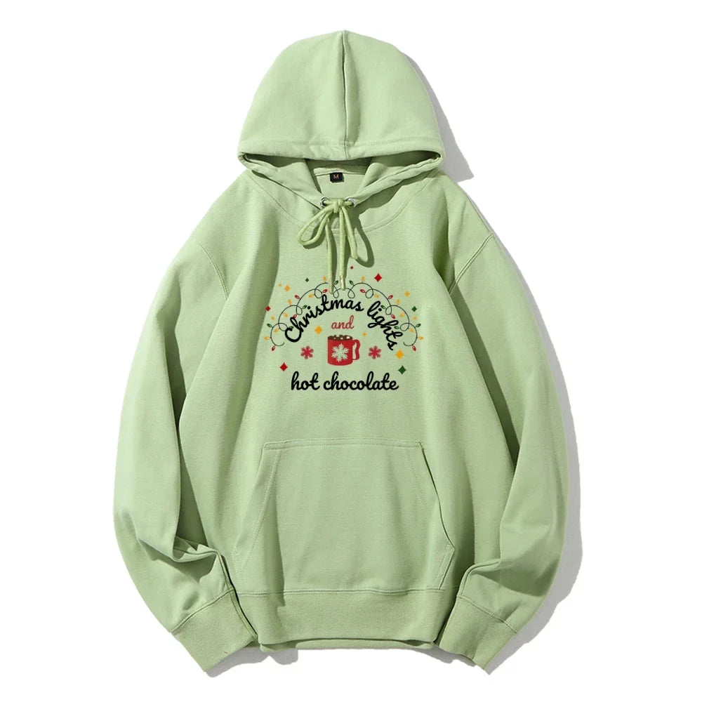 Christmas Lights Hot Chocolate Merry Bright Festive Family Hoodie Light Green / S Hoodies-L