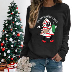 Snack Print Round Neck Christmas Hoodie - Casual Long Sleeve Hoodies-L