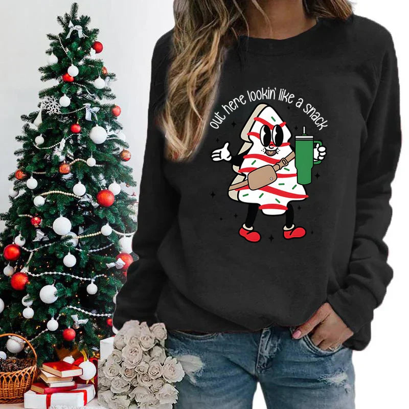 Out Here Lookin’ Like A Snack Print Round Neck Casual Long Sleeve Christmas Hoodie Hoodies-L