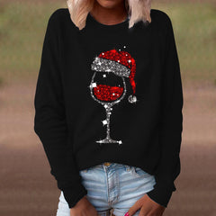 Red Wine Casual Round Neck Long Sleeve Christmas Hoodie Black / S Hoodies-L