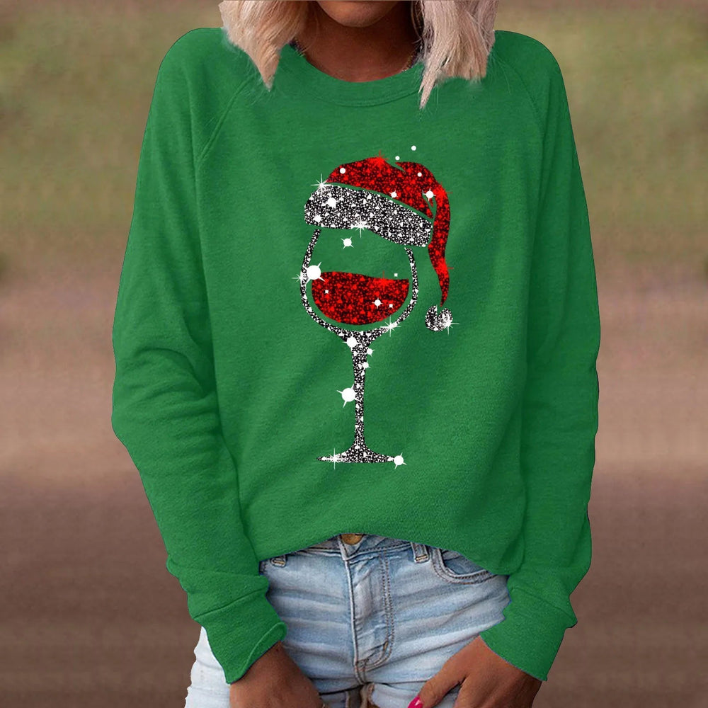 Red Wine Casual Round Neck Long Sleeve Christmas Hoodie Green / S Hoodies-L