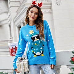 Christmas Red Long Sleeve Casual Autumn Winter Sequined Fashion Knitted Sweater Blue / S Sweaters-L