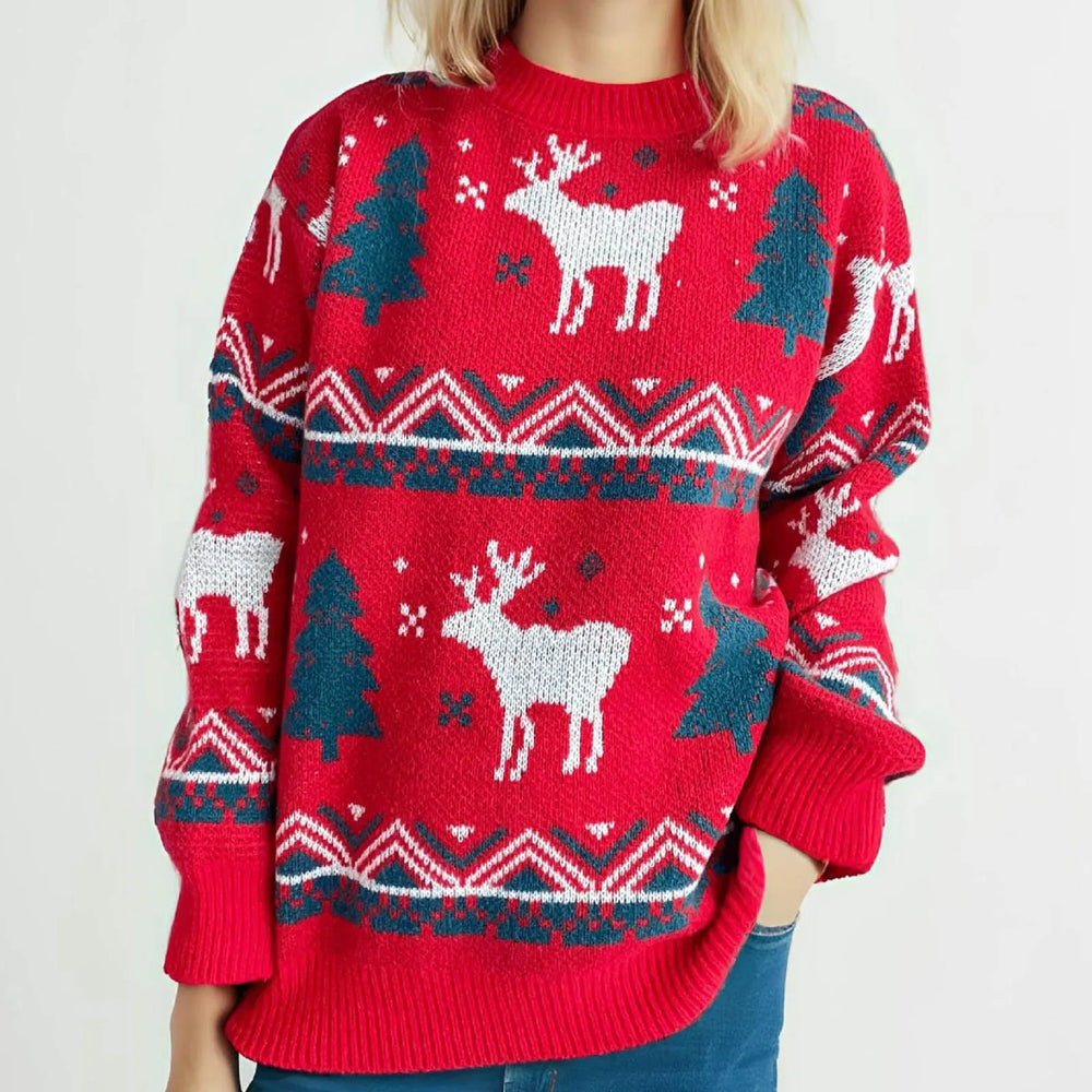 Loose-Fit Thickened Red Winter Style Knitted Pullover Christmas Sweater Watermelon / One Size