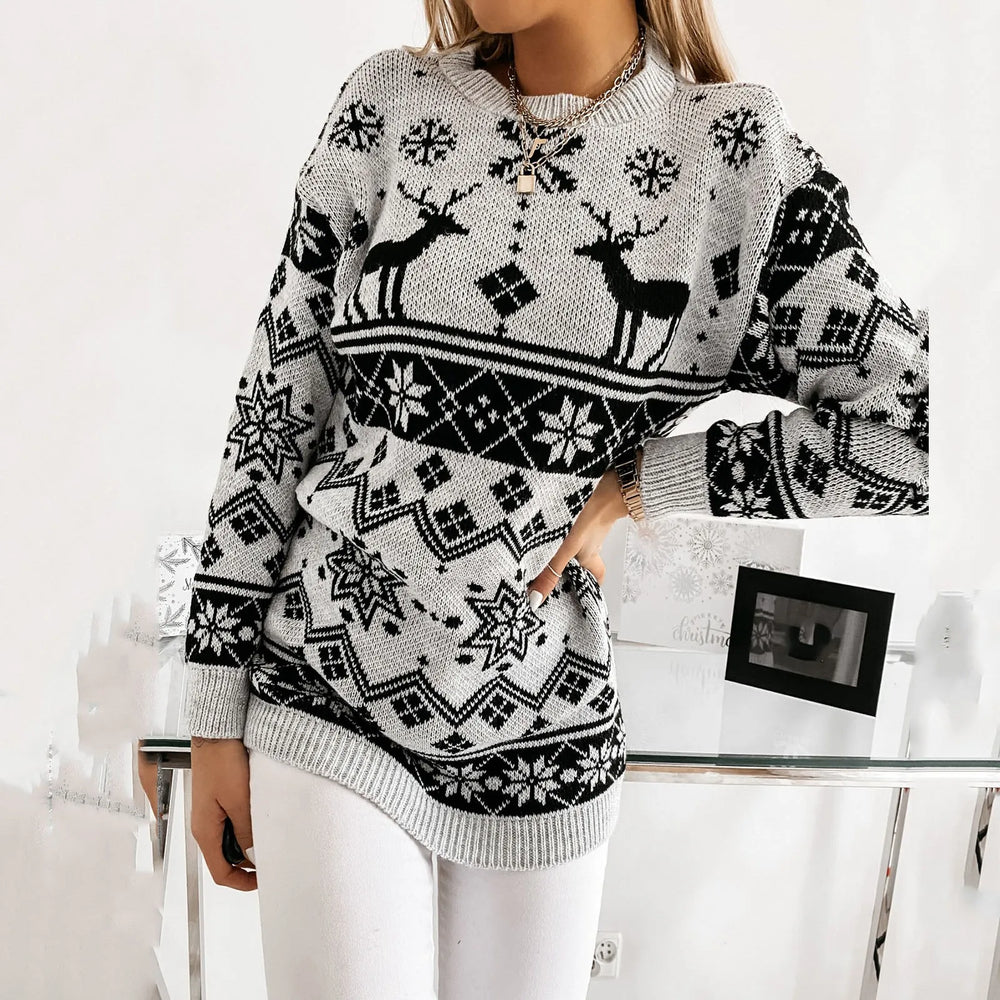 Christmas Deer Warm Knitted Long Sleeve Autumn Winter Loose Hot Sale Sweater Gray / S Sweaters-L