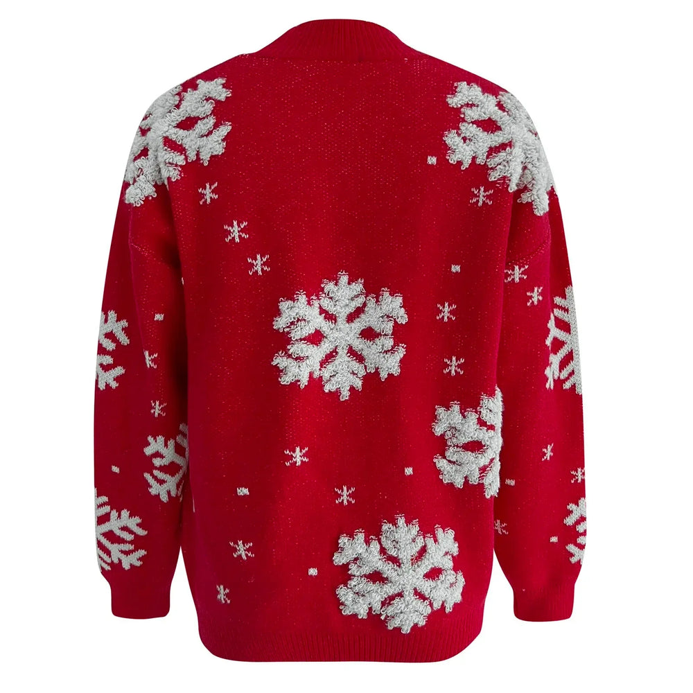 Snowflake Print Warm Thicken Casual Loose Oversized Full Sleeve Christmas Sweater Sweaters-L