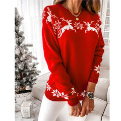 Casual Long Sleeve O-Neck Pullover Deer Knitted Christmas Sweater Sweaters-L