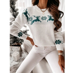 Casual Long Sleeve O-Neck Pullover Deer Knitted Christmas Sweater Sweaters-L