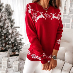 Elk Snowflake Christmas Sweater For Casual Autumn Winter Wear Sweaters-L