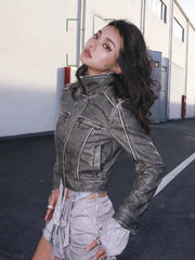 Vestes courtes en cuir délavé vintage, coupe slim tendance
