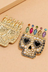 Boucles d'oreilles tête de mort colorées en strass et perles