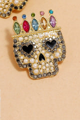 Boucles d'oreilles tête de mort colorées en strass et perles