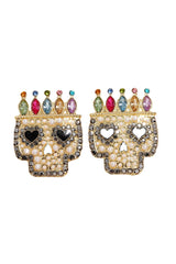 Boucles d'oreilles tête de mort colorées en strass et perles