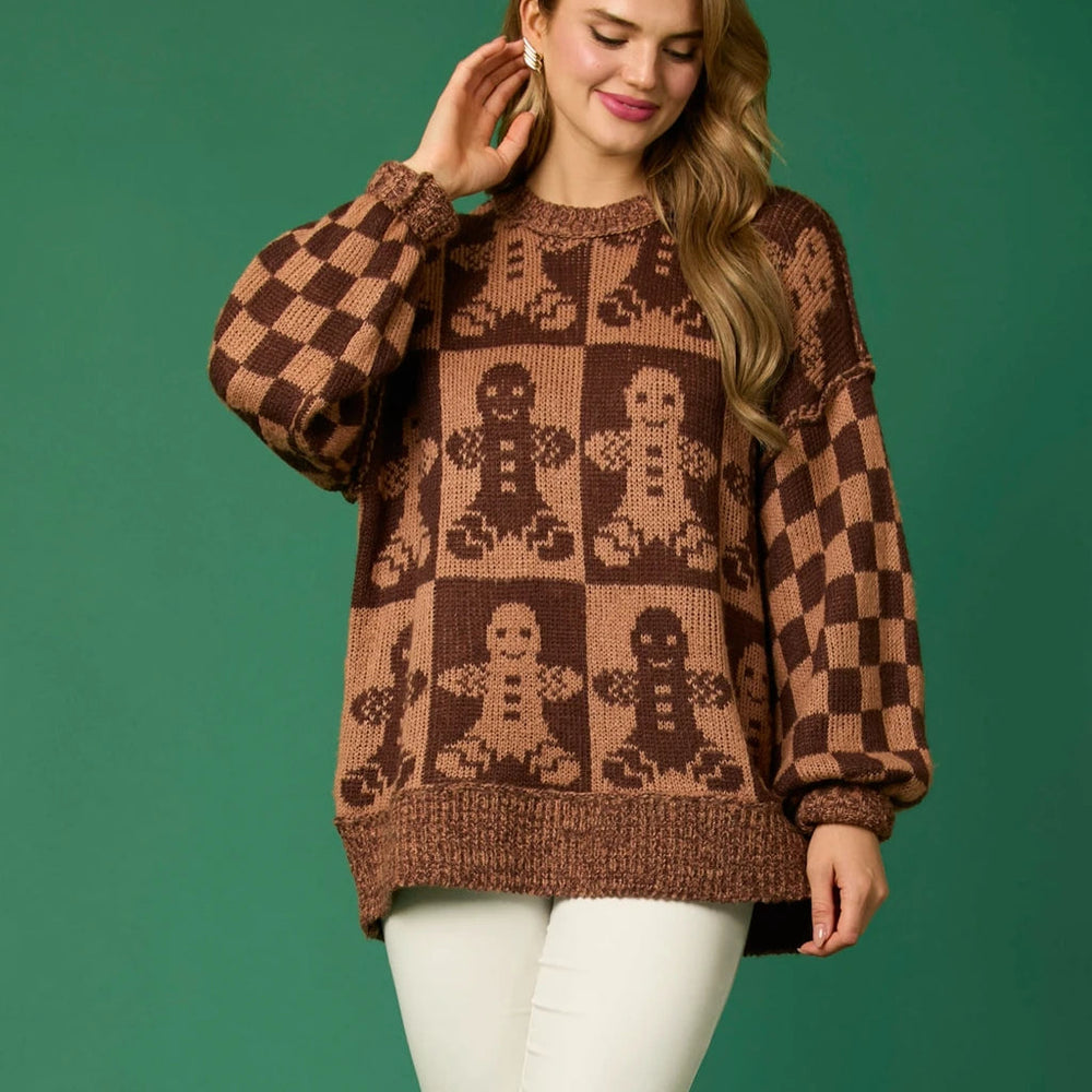 Gingerbread Aesthetic Christmas Sweater - Long Sleeve Round Neck Brown / S Sweaters-L
