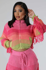 Gilet en maille à franges contrastées