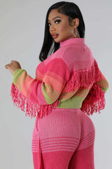 Gilet en maille à franges contrastées