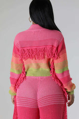 Gilet en maille à franges contrastées