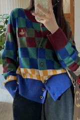 Gilet en maille à carreaux contrastés