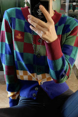 Gilet en maille à carreaux contrastés