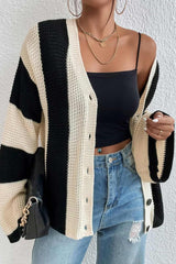 Cardigan à rayures contrastées et manches évasées