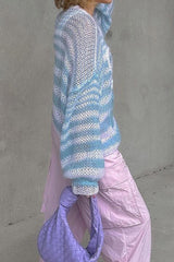 Pull jacquard ajouré à rayures contrastées