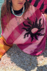 Pull délavé à rayures contrastées et patchwork