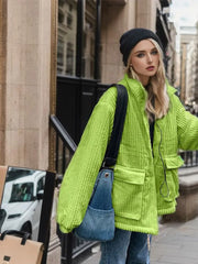 Manteaux longs en velours côtelé, amples, unis, avec poches et fermeture éclair, coupe oversize.