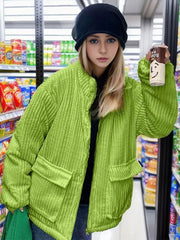 Manteaux longs en velours côtelé, amples, unis, avec poches et fermeture éclair, coupe oversize.