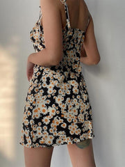Cottagecore Daisy Tie Strap Mini Dress