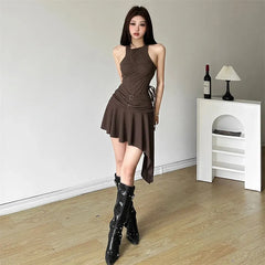 Robe mini asymétrique froncée style cyberpunk