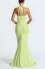 Robe longue froncée à décolleté plongeant